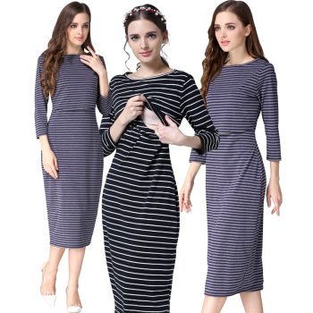 2019 New Spring Striped Maternity Breastfeeding Dresses Pregnancy clothes Women Pregnant Nursing Lactation Dress Drop Shipping