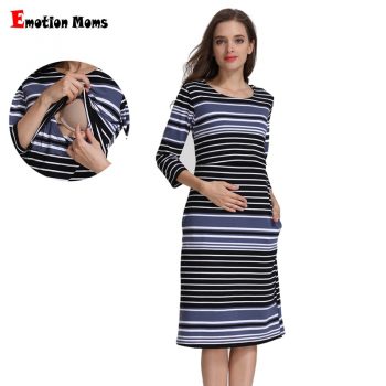 Emotion Moms Cotton Striped Summer Spring Skirt Pregnancy Nursing Dress for pregnant Woman Maternity Dress Breastfeeding Dress