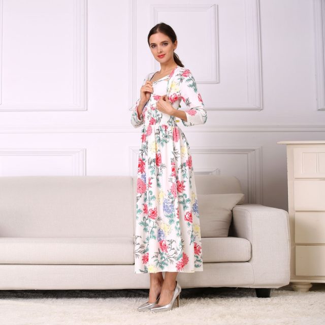 Emotion Moms NEW Floral Cotton Blend Maternity Clothes for Pregnant Women Lactation Dress Long Breastfeeding Dresses