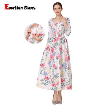 Emotion Moms NEW Floral Cotton Blend Maternity Clothes for Pregnant Women Lactation Dress Long Breastfeeding Dresses