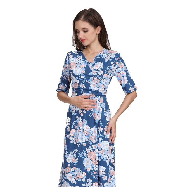 Emotion Moms Maternity Clothing Nursing Dress Party Floral Dress Pregnancy Long Breastfeeding Dresses for Pregnant Women