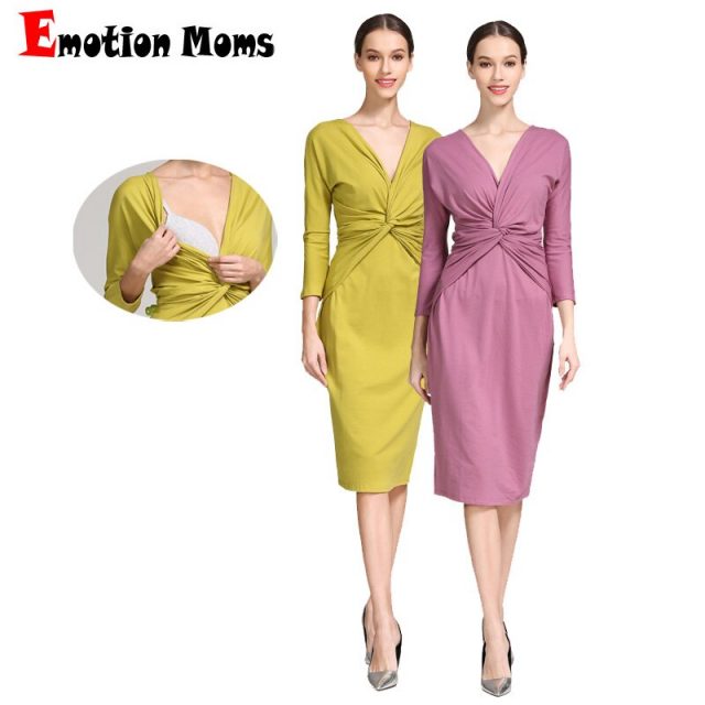 Emotion Moms Pregnant Clothing 3/4 Sleeve Stretch Cotton Maternity Breastfeeding Nursing Dresses Women Pregnancy Clothes Spring