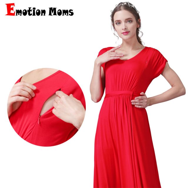 Emotion Moms long Maternity Nursing Dress for pregnant women Summer Nursing Clothing Soft pregnancy Breastfeeding Dresses