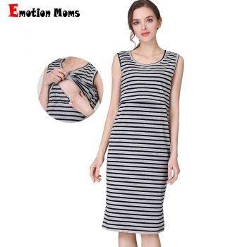 Maternity Dress Breastfeeding Clothing Sleeveless Summer Stripe Nursing Clothes for Pregnant Milk Women Cotton Fabric US Size