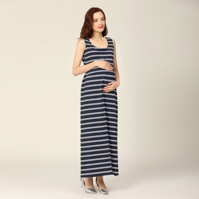 2020 New Summer Maternity Long Dress Women Pregnant Dress Sleeveless Stretch Cotton Stripe Breastfeeding Lactancia Clothes