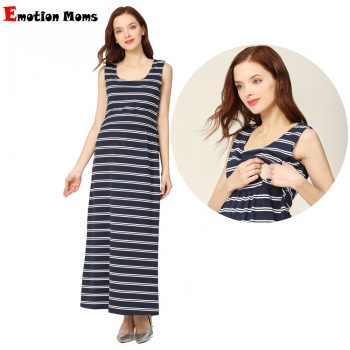 2020 New Summer Maternity Long Dress Women Pregnant Dress Sleeveless Stretch Cotton Stripe Breastfeeding Lactancia Clothes