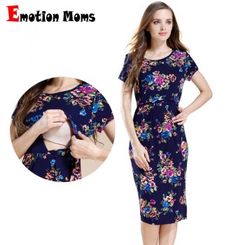 Emotion Moms Short Sleeve Nursing Dresses for Pregnant Woman Clothing Summer Maternity Dress Cotton Breastfeeding Dress