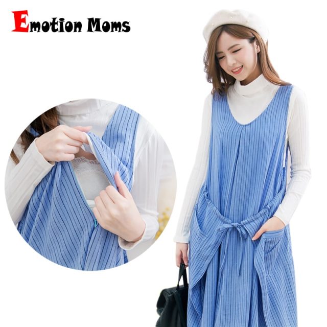 Emotion Moms Fashion Striped Maternity Clothes Breastfeeding Dresses for Pregnant Women Casual Nursing Clothing Maternity Dress
