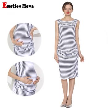 Emotion Moms Summer Pregnant Dress Sleeveless Pregnancy Clothes Casual Summer Stripe Cotton Maternity Mama Knee-length Dress