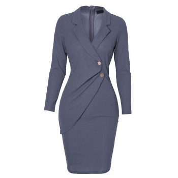 New Turn Down Collar Suit Dress Women Pure Black Red Grey Bodcyon Pencil Dress Casual Office Slim Button Hip Work Dresses Tunic