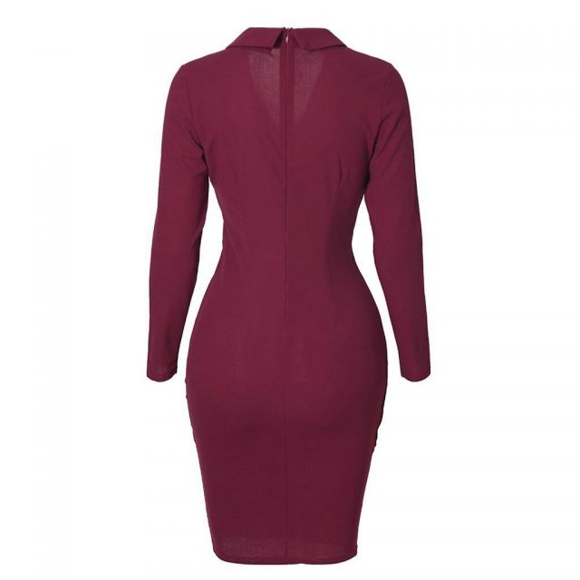 New Turn Down Collar Suit Dress Women Pure Black Red Grey Bodcyon Pencil Dress Casual Office Slim Button Hip Work Dresses Tunic