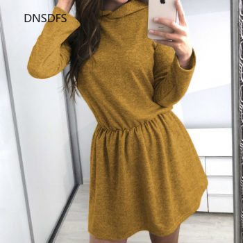 2020 New Ladies Spring Dress Casual Long Sleeve Hooded Elastic Waist Slim Mini Dress Autumn Women Red Black Grey Yellow Vestidos