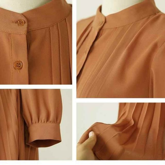 Long Sleeve Button Pleated Dress Autumn 2019 New Slim Tight Waist Elegant Dress Women Solid Color Stand Collar Casual Dresses