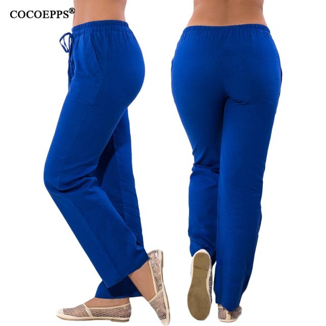 COCOEPPS Women Casual Chiffon Pants Big Size Solid Summer Female Trousers 2019 Large Size Drawstring Elastic Waist Pockets Pants