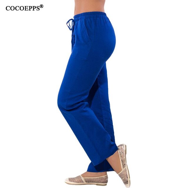 COCOEPPS Women Casual Chiffon Pants Big Size Solid Summer Female Trousers 2019 Large Size Drawstring Elastic Waist Pockets Pants