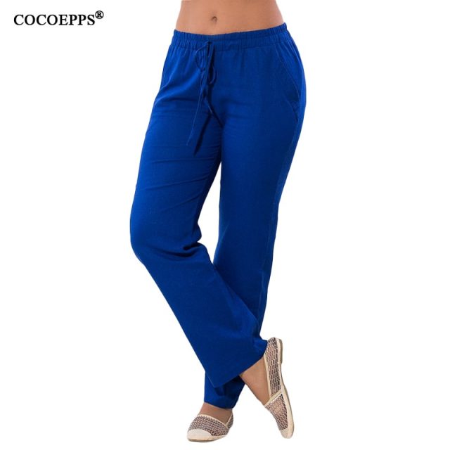 COCOEPPS Women Casual Chiffon Pants Big Size Solid Summer Female Trousers 2019 Large Size Drawstring Elastic Waist Pockets Pants