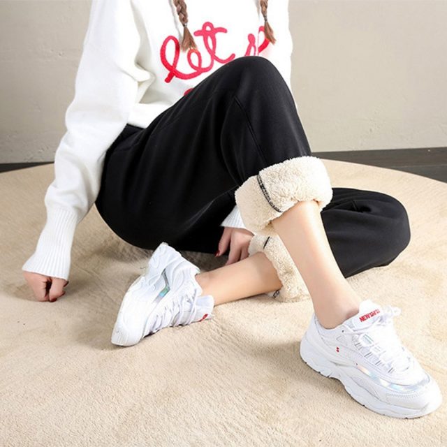BEFORW 2019 Winter Women Cotton Thickening Lmitation Lamb Hair Warm Sweatpants Casual Comfy Sweatpants Leisure Trousers Pants