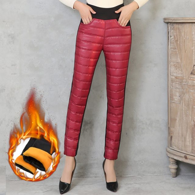 Winter Women Down Pants Plus Size Velvet Trousers Thickening Slim Thermal Female Warm Trousers High Waist Straight Cotton Pant