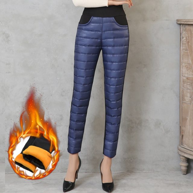 Winter Women Down Pants Plus Size Velvet Trousers Thickening Slim Thermal Female Warm Trousers High Waist Straight Cotton Pant