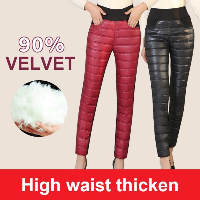 Winter Women Down Pants Plus Size Velvet Trousers Thickening Slim Thermal Female Warm Trousers High Waist Straight Cotton Pant