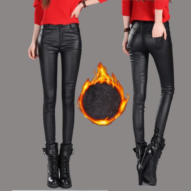 2019 Women Pu Leather Pants Female Sexy Skinny Stretch Pantalons Pencil Streetwear High Waist Fitness Lady Casual Trousers