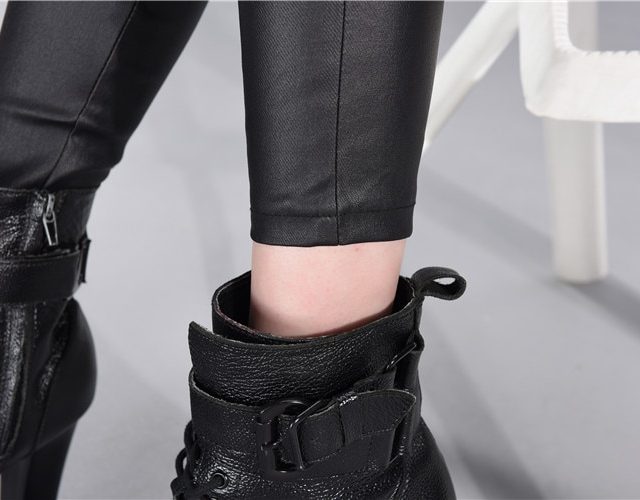 2019 Women Pu Leather Pants Female Sexy Skinny Stretch Pantalons Pencil Streetwear High Waist Fitness Lady Casual Trousers