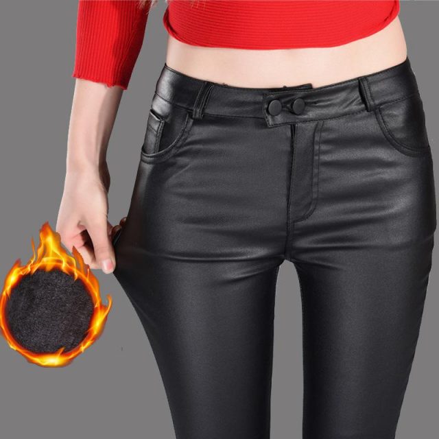 2019 Women Pu Leather Pants Female Sexy Skinny Stretch Pantalons Pencil Streetwear High Waist Fitness Lady Casual Trousers