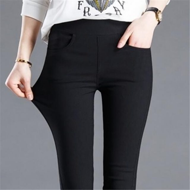 WKOUD 2019 Sexy Solid Pencil Pants Women’s Full Length Leggings High Waist Stretch Trousers Female Casual Wear Black White P8823