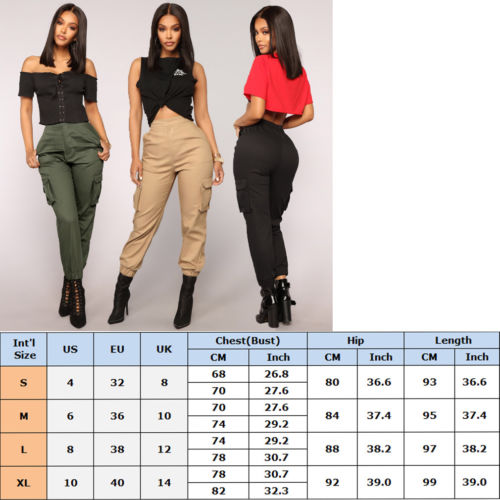 Women’s High Waisted Cargo Trousers Cotton Pants Solid Punk Loose Long Sports