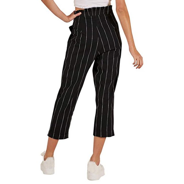 Fashion Summer Striped Straight Leg Casual Pants Women High Waist Striped Casual Butto Pants With Pockets Ladies Trousers #612