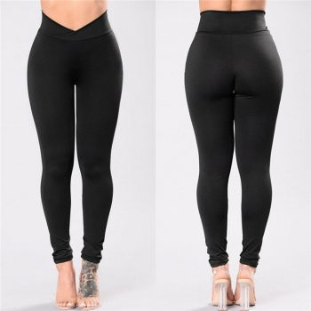 Women High Waist Pants Solid Color High Elastich Pants Skinny Casual Beach Party Trousers Fitness Women Trousers Ladies Leggings