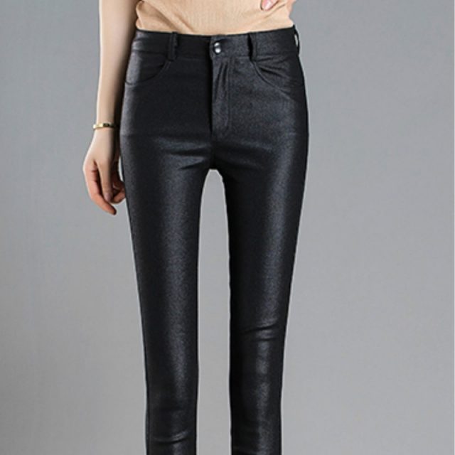 Fashion Autumn Winter Warm Elastic Women’s Pencil Pants Female PU Leather Trousers Skinny Pants Women’s Tight Pants 7648 50