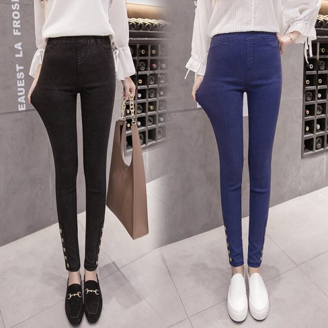 High Stretch Fashion Pencil Pants Plus Size Casual Pants Women Black Imitation Denim Leggings Female Skinny Trousers 7356 50