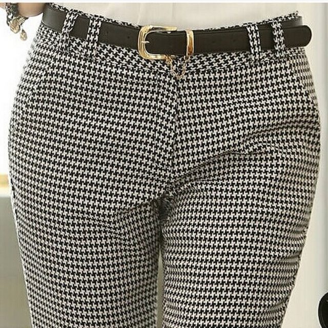 2019 Spring Summer Autumn Women Slim Casual Pants Work Wear Career Houndstooth Pants Straight Pencil Pants Women trousers female