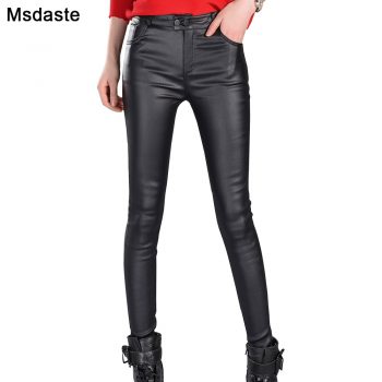 Pants Women Autumn Spring Female Leggings Pantalon Femme Vintage Faux Leather Slim High Waist Casual Ladies Pants Woman Trousers