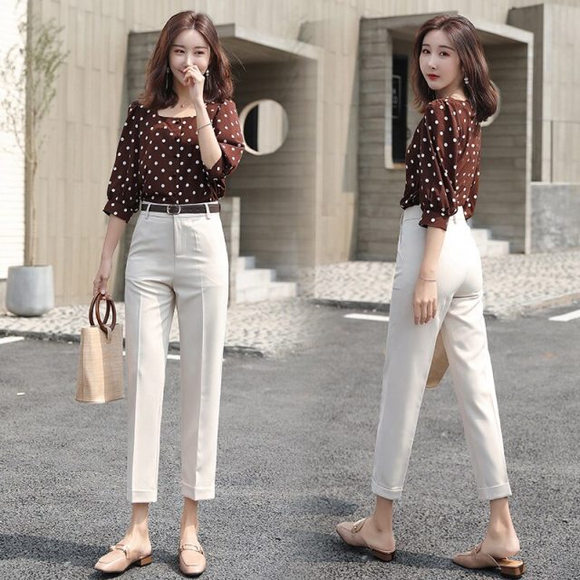 Straight Pants Women 2019 Summer High Waist Stretchy Mujer Pantalon Femme Office Lady Trousers Casual Ankle-Length Woman Pants