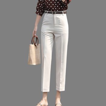 Straight Pants Women 2019 Summer High Waist Stretchy Mujer Pantalon Femme Office Lady Trousers Casual Ankle-Length Woman Pants