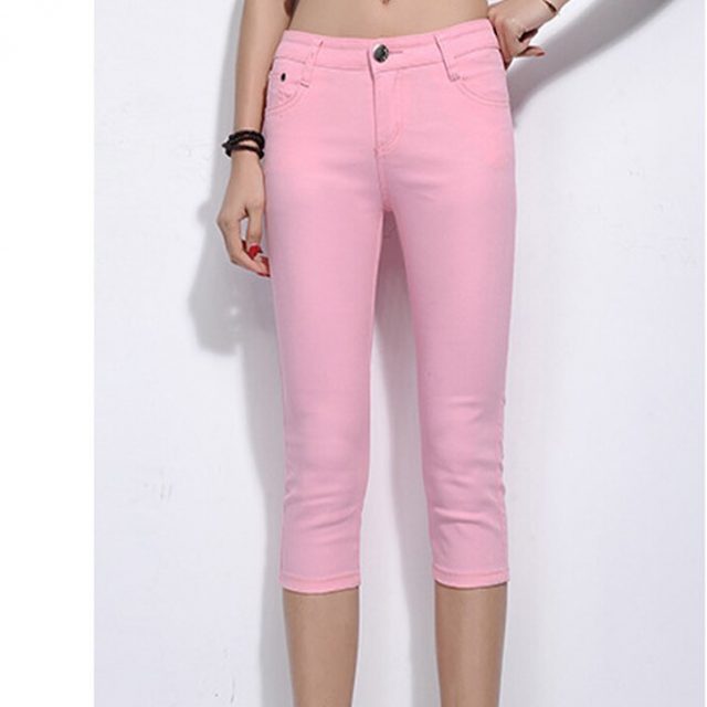 Capris Pants for Women 2019 Summer Calf-length Casual Ladies Pencil Trousers Elastic Skinny Candy Capris Woman Slim Denim Pants