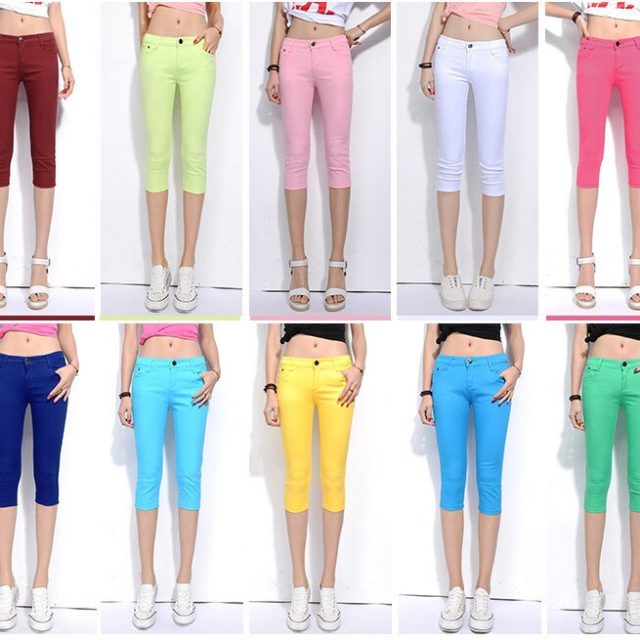 Capris Pants for Women 2019 Summer Calf-length Casual Ladies Pencil Trousers Elastic Skinny Candy Capris Woman Slim Denim Pants
