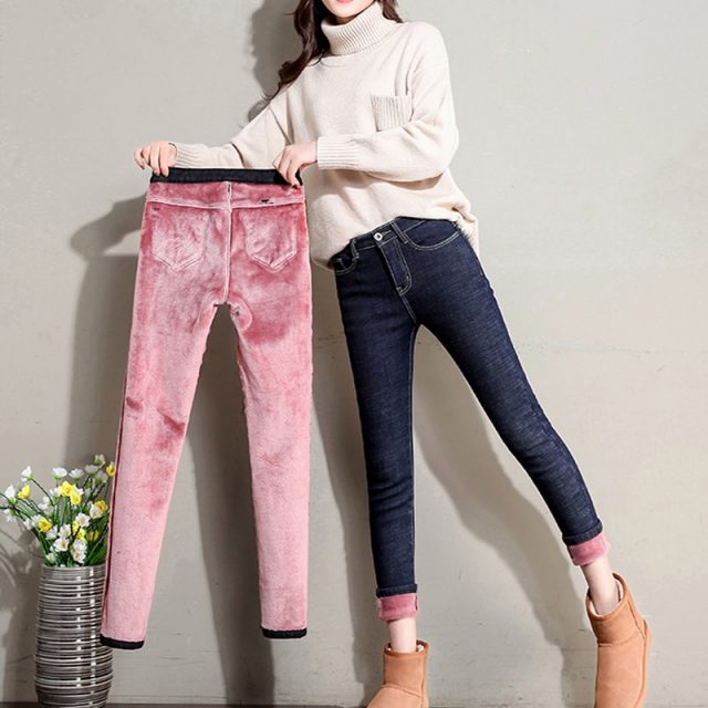 Winter Thick Jeans for Women 2019 Winter High Waist Stretchy Skinny Female Velvet Jeans Trousers Woman Warm Denim Pencil Pants