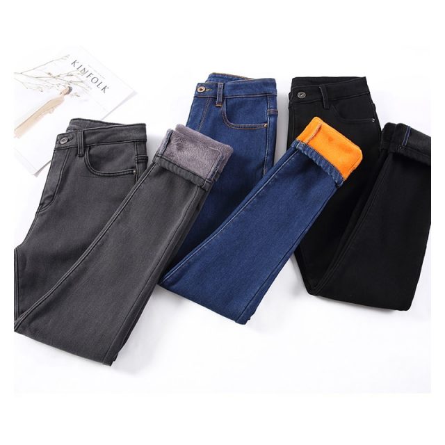 Winter Thick Jeans for Women 2019 Winter High Waist Stretchy Skinny Female Velvet Jeans Trousers Woman Warm Denim Pencil Pants