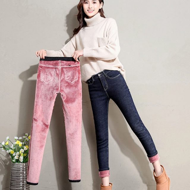 Winter Thick Jeans for Women 2019 Winter High Waist Stretchy Skinny Female Velvet Jeans Trousers Woman Warm Denim Pencil Pants
