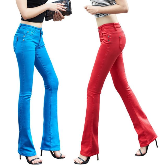 Women Jeans 2019 Candy Color Bodycon Woman Denim Pants Workwear High Waist Slim Elastic Ladies Flare Trousers pantalone femme