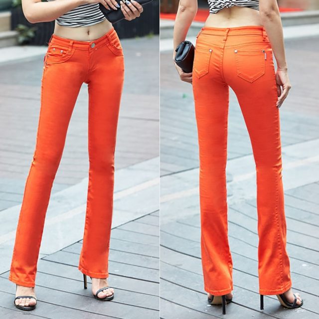 Women Jeans 2019 Candy Color Bodycon Woman Denim Pants Workwear High Waist Slim Elastic Ladies Flare Trousers pantalone femme