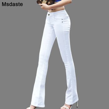 Women Jeans 2019 Candy Color Bodycon Woman Denim Pants Workwear High Waist Slim Elastic Ladies Flare Trousers pantalone femme