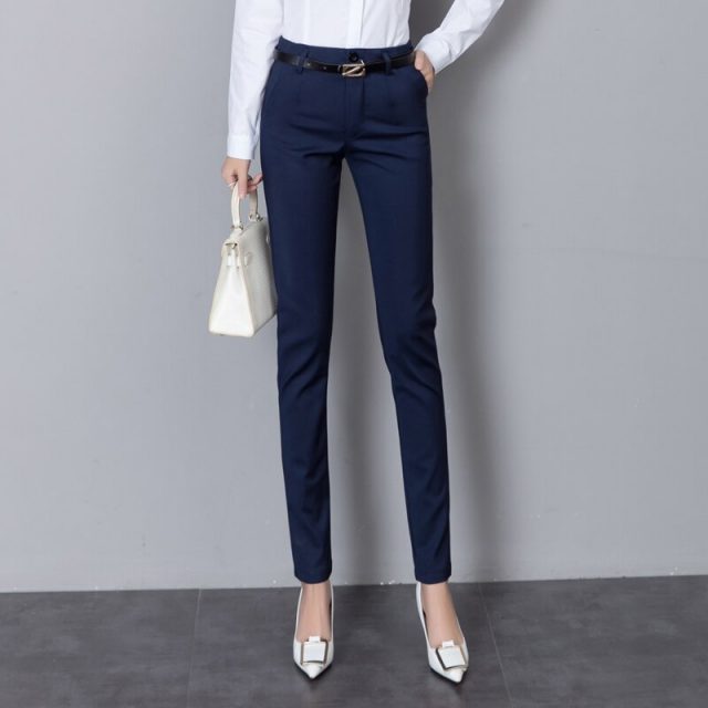 Pencil Pants for Women Office OL Work Wear Skinny Pants with Belt 2019 Autumn High Waist Female Vintage Trousers Pantalon Femme
