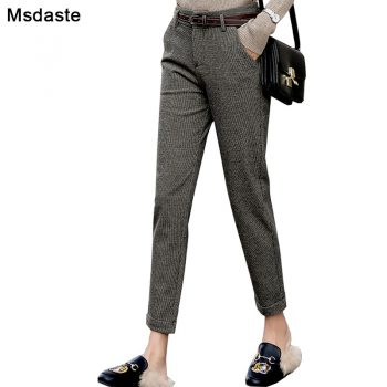 Winter Harem Pants Women 2019 Autumn High Waist Dense Female OfficeTrousers Vintage Plaid Ankle-length Casual Woman Pencil Pants