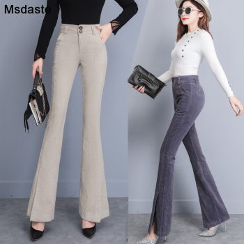 Flare Pants Women 2019 Autumn Winter High Waist Casual Female Skinny Trousers Elegant Office Lady Elastic Waist Flare Hem Pants