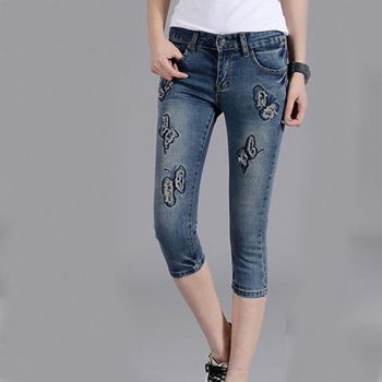 Ripped Jeans for Women Butterfly Casual Woman Denim Jeans Femme 2019 New Summer Vintage Skinny Pencil Pants Pantalon femme Mujer