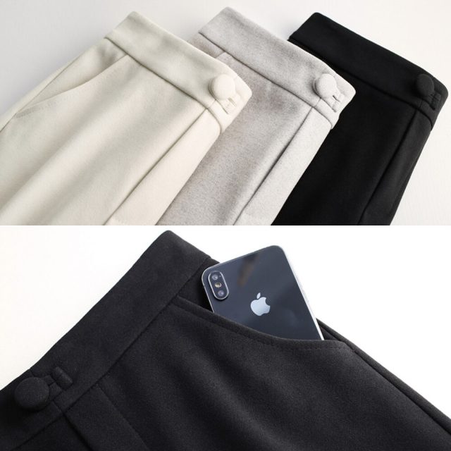 High Waist Woolen Straight Pants For Women 2019 New Autumn Winter Casual Loose Thick Cargo Pants Female Trousers Ladies Pant